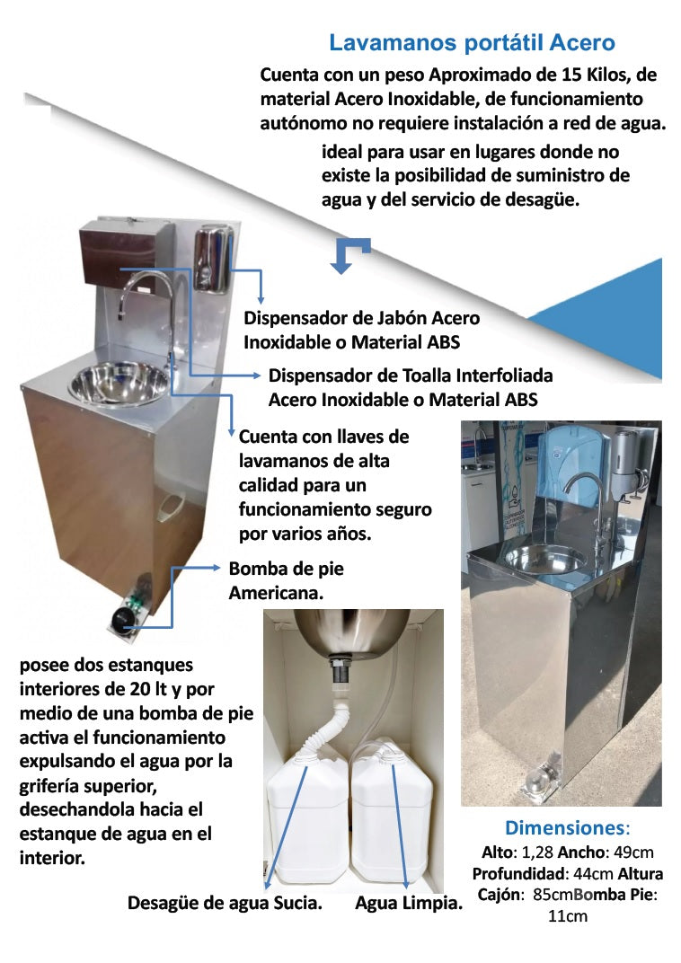 Lavamanos portátil con pedal acero inoxidable